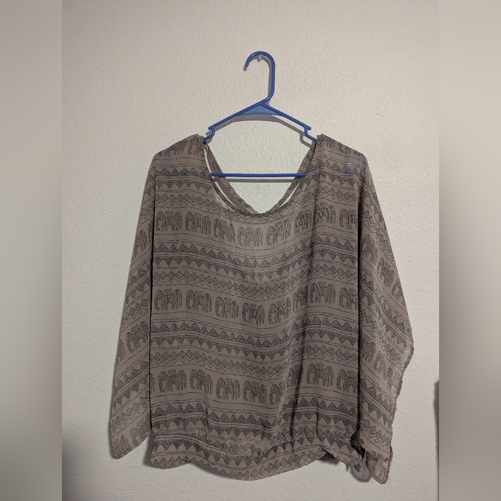 Solemio Beige Elephant Pattern Blouse